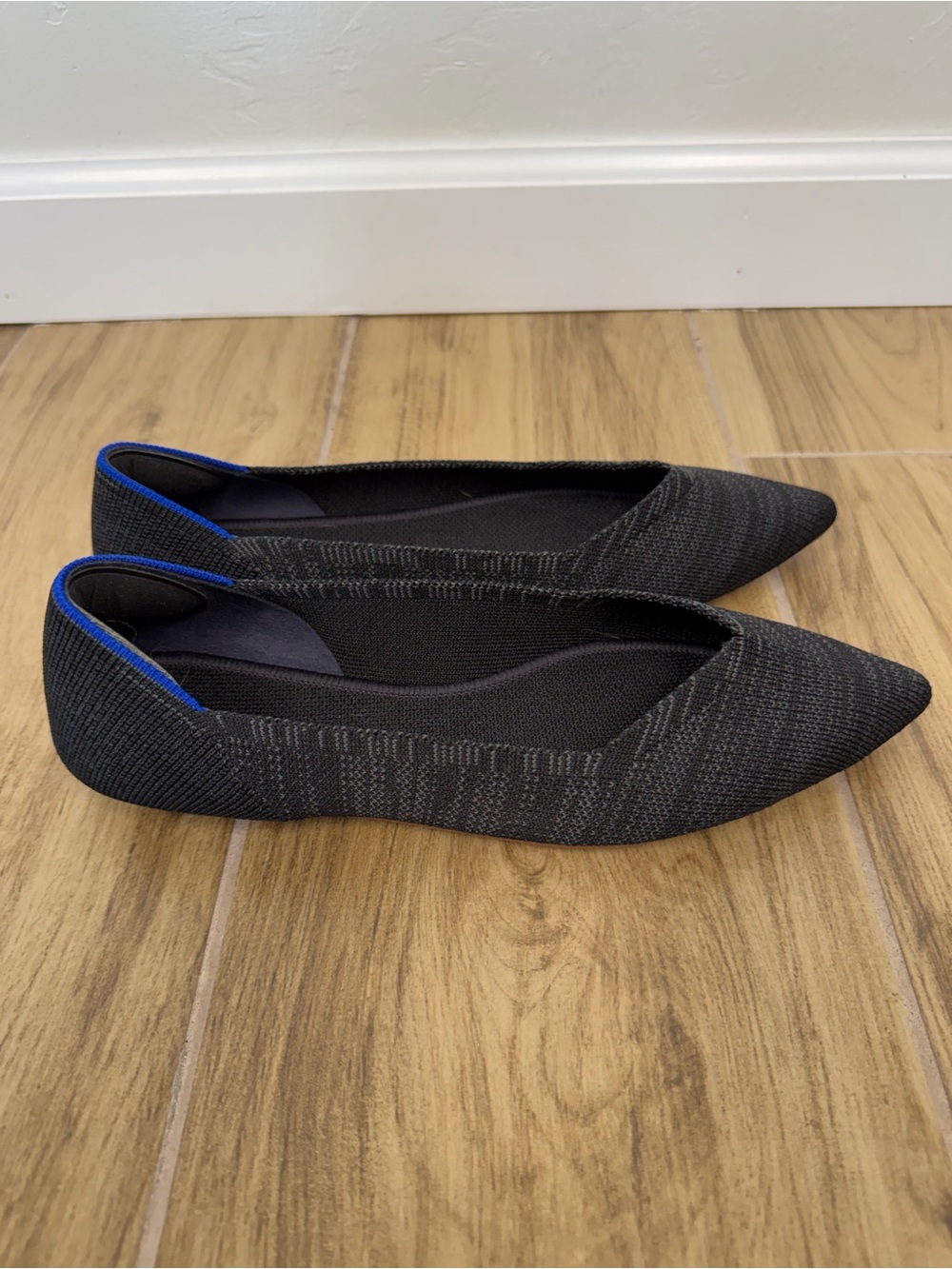 Rothy's Black Herringbone Pointed-Toe Slip-On Knit Heather Flats Size 7.5